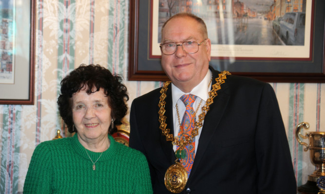 Stella Carrington with Lord Provost Bob Duncan.