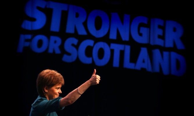 SNP leader Nicola Sturgeon addressing the SNP National Conference at the Aberdeen Exhibition and Conference Centre.