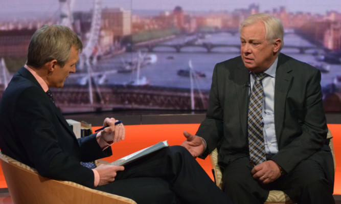 Lord Patten appearing on the Andrew Marr Show, hosted by Jeremy Vine (left).