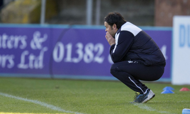 Paul Hartley looks on from the touchline.