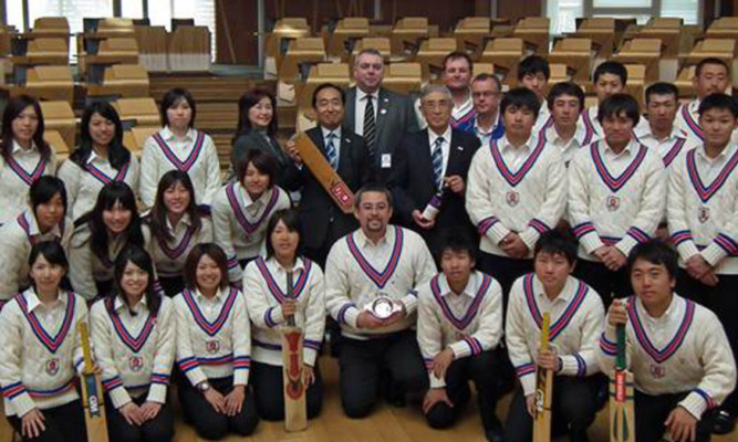 Mr Johnstone with the Japanese cricket teams at the Scottish Parliament.