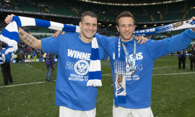 James Dunne with Chris Millar after Saints' Scottish Cup triumph.