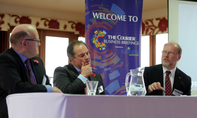 From left: Weir Group CEO Keith Cochrane, Tim Allan, president of Dundee and Angus Chamber of Commerce and Richard Stiff, chief executive of Angus Council