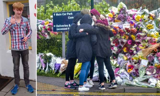 Cults Academy pupil Bailey Gwynne (left) died on Wednesday. Pupils have been leaving tributes by the school gates.