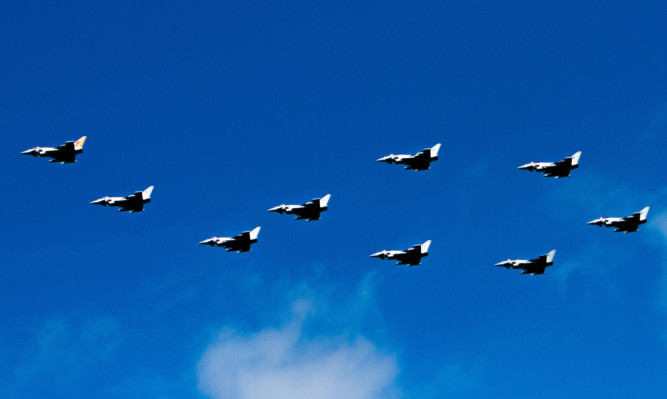 6 Squadron Typhoons leaving Leuchars for the last time and heading to their new home at Lossiemouth on June 20 2014.