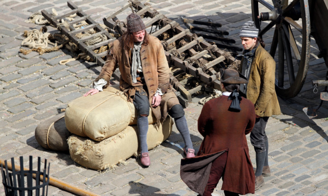 Outlander being filmed at Dysart Harbour.