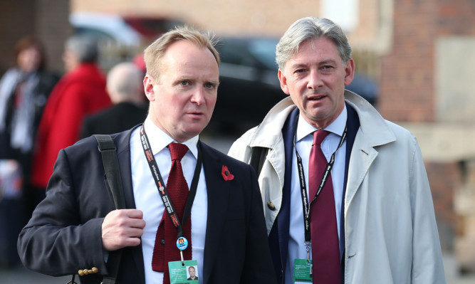 From left: GMB union officials Gary Smith and Richard Leonard arrive forthe Scottish Labour conference at the Perth Concert Hall.