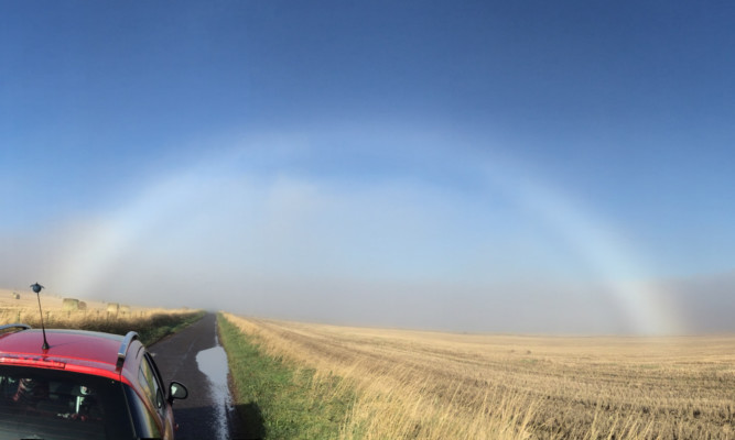 Linda's photo of the 'fog bow' near Guthrie in Angus.