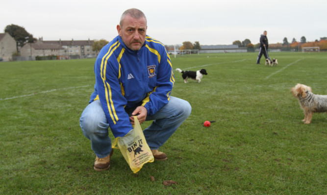 Callum Ogilvie is fed up of dog muck on the pitches at Claypotts Park.