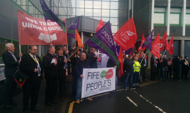 Trade unionists gathered in Glenrothes to make their feelings known.