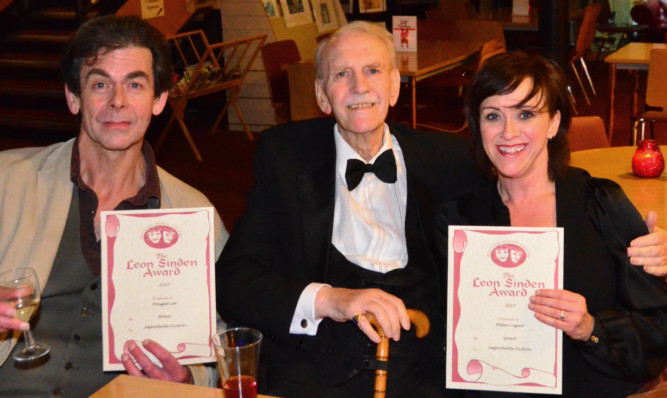 From left: Dougal Lee, Leon Sinden and Helen Logan at the 2015 Leon Sinden Awards presentation.