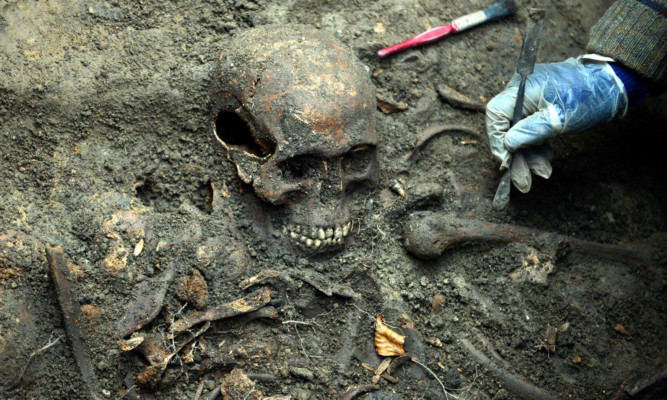 One of the skeletons discovered in a mass grave in Durham that have been identified by experts as the remains of Scottish prisoners of war which laid untouched for almost 400 years.