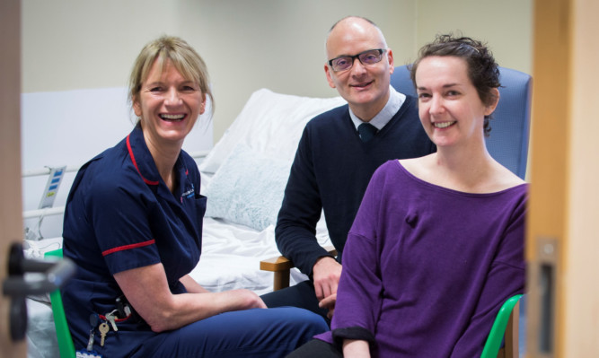 Pauline Cafferkey (right), with Breda Athan (left), senior matron and high level isolation unit lead and Dr Michael Jacobs (centre), consultant in infectious diseases at the Royal Free Hospital in London.
