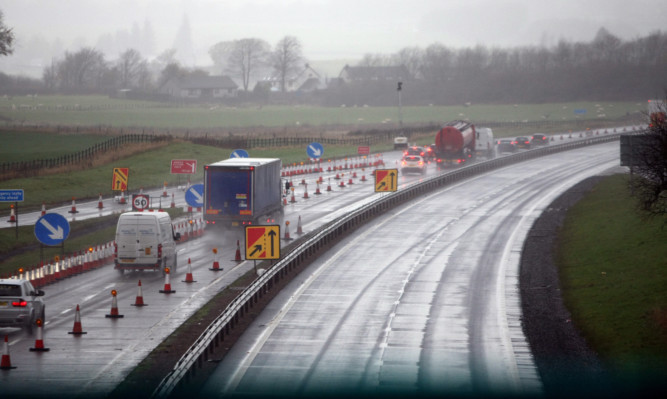 Traffic caught up in the roadworks on the M90 near Kinross.