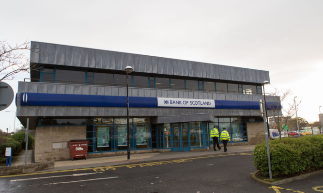 The scene at Bank of Scotland in Kirkcaldy the day after the armed robbery on November 11 2015.