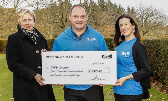 Liz Murphy of Fife Council bereavement services, with Fife Sands chairman Robert Gassner and treasurer Debbie Chalmers.