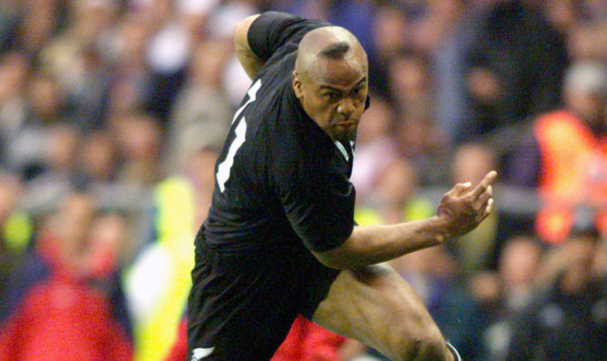 Jonah Lomu at the peak of his powers in his famous display against England at the 1999 Rugby World Cup.