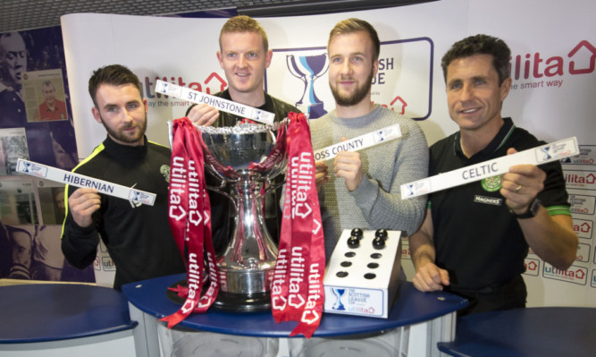 Hibernian's James Keatings, St Johnstone's Brian Easton, Ross County's Scott Fox and Celtic assistant manager John Collins are on hand as the draw for the Semi-Finals of the Scottish League Cup.
