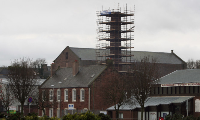 The chimney at the Baltic Mill site on Dens Road, Arbroath.