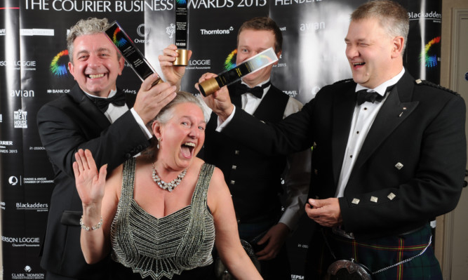 Party time for Paul Smith, Mary Ballantyne, Mike Piper and Gavin Hands of triple award winners CXR Biosciences.