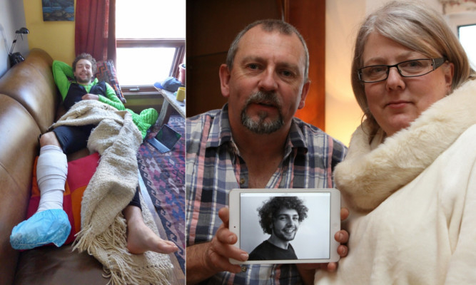 Left: Greg Boswell recovering in Canada as (right) his parents Peter and Tina await his safe return home.