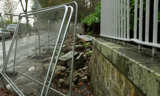 The collapsed wall at the Glen Gates in November.