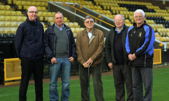 At New Bayview are, from left, FFTC trustee Liam Anderson, FFTC chairman Allan Duthie, East Fife chairman Jim Stevenson, FFTC treasurer Andrew Hutchison and FFTC trustee Dave Marshall.
