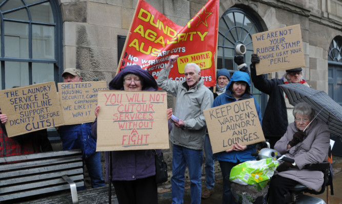 Campaigners outside the Town and County Hall in Forfar.