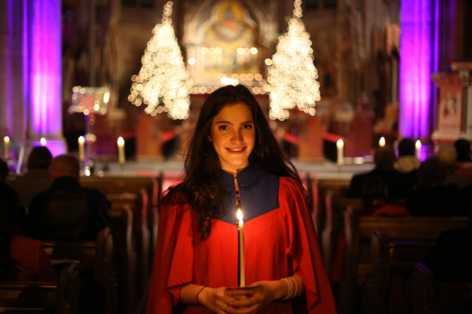 Dundee University welcomed Christmas in traditional fashion with its candlelit concert at St Pauls Cathedral on Sunday. Principal Professor Sir Pete Downes and his wife, Lady Elizabeth Downes, hosted a reception with mince pies and mulled wine after the service. Photo shows  medical student Hattie Greig.