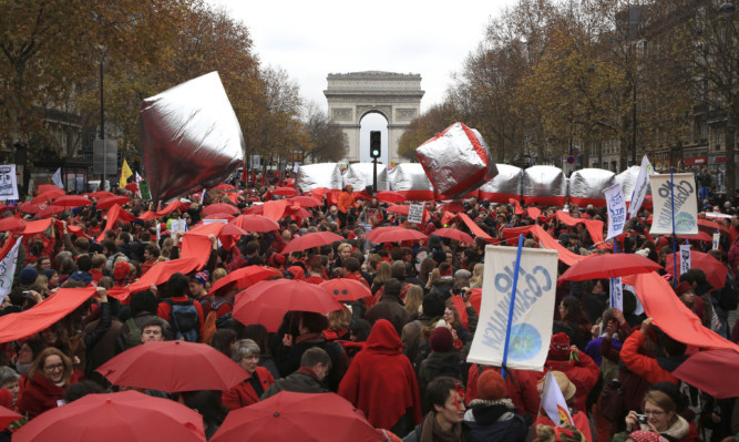 Climate activists in Paris at the weekend.