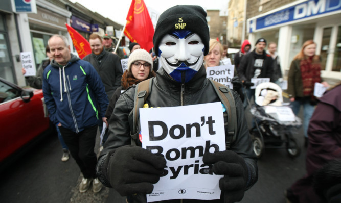 Protestors on a recent 'Don't Bomb Syria' march from the square down Kirkcaldy High Street.