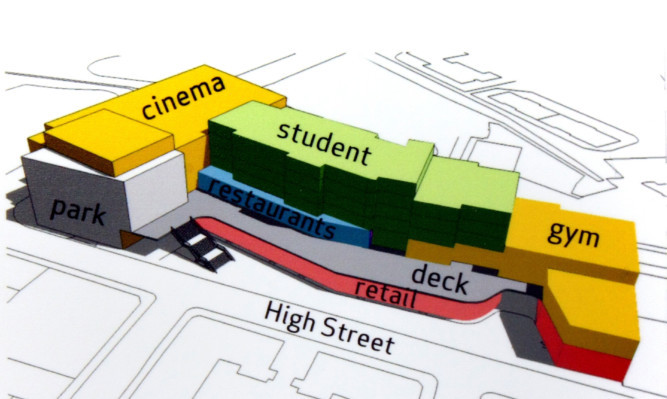 A graphic showing plans for £30 million Thimblerow cinema/shops/student accommodation complex.
