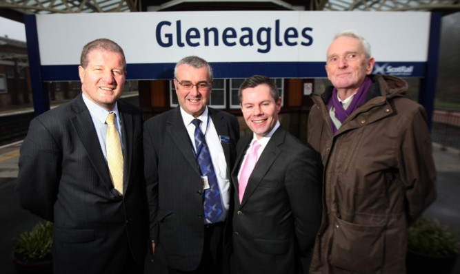 From left: Phil Verster, managing director of Scotrail Alliance, Mark Byrne, station team manager, Derek Mackay MSP, minister for transport, and Roger Brickell, convener of Strathallan CRP.