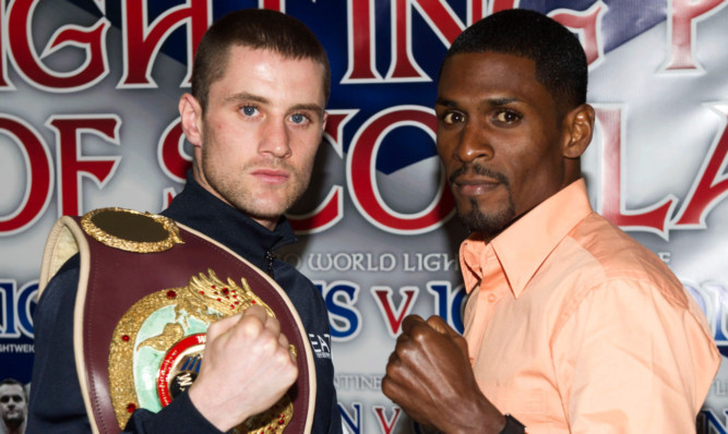 Ricky Burns (left) joins opponent Jose Gonzalez ahead of their WBO Lightweight world title fight.