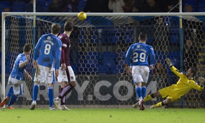 Steven MacLean (left) fires the ball over the bar.