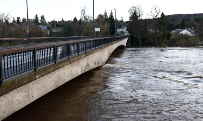 High water at the Queen's Bridge during Storm Desmond earlier this month. The bridge is being closed once again as a precaution as Storm Frank dumps yet more rain in the area.