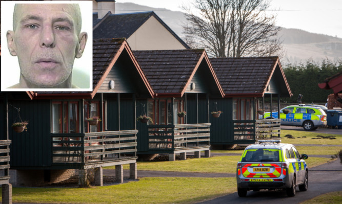 Mark Crockett (inset) has been jailed after he sparked a bomb alert at Logierait Pine Lodges.