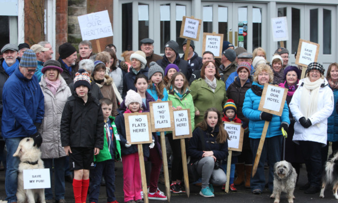 Protesters outside the Glenfarg Hotel on Saturday

.