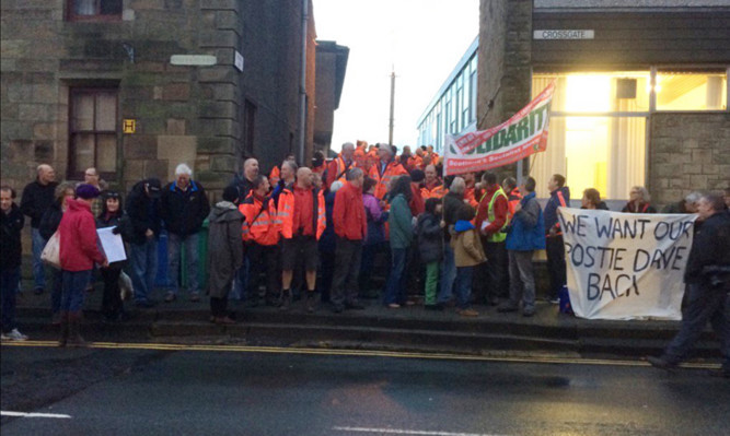 A demonstration in support of David Mitchell was held outside Cupar's Post Office last month.