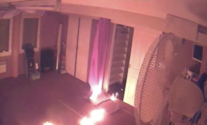 CCTV from inside cultural centre used as a mosque in Bishopbriggs following a deliberate fire attack.