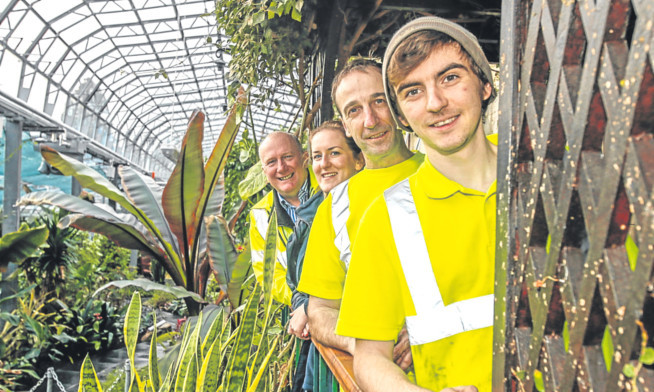 From front: park and gardens staff Craig Sunter, Mick Wallace, Cara Donald and Martin Bonnar.