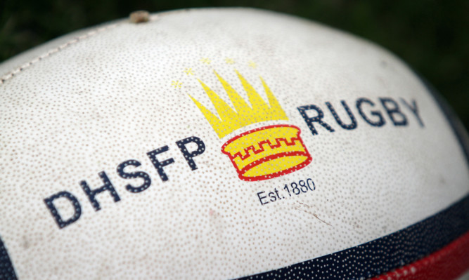 Kris Miller, Courier, 28/08/12. DHSFP (Dundee High School Former Pupils) Rugby Club squad pictures 2012/2013 season. Pic shows Rugby ball with club logo.