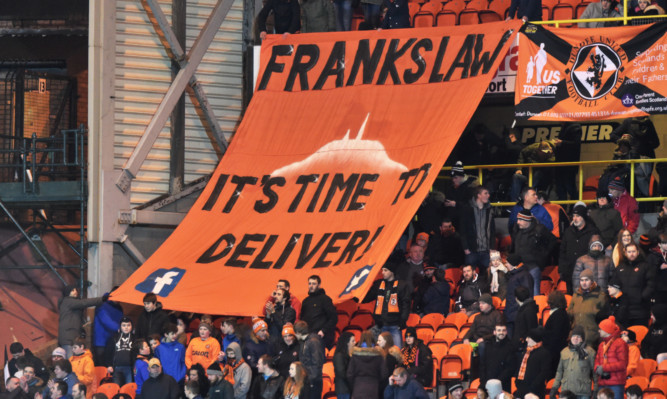 Dundee United fans display a banner supporting Franks Law at Friday night's match against Celtic.