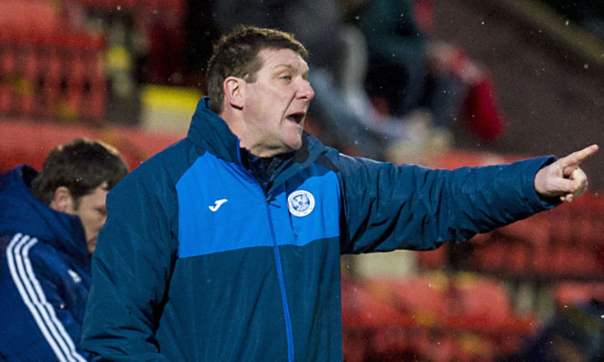 St Johnstone manager Tommy Wright makes a point during the Hamilton match.