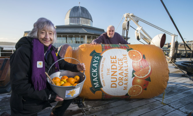 Catherine Lawson, of the local fundraising group for Marie Curie, and Mark Munsie, operations director at Discovery Point in Dundee, back the World Marmalade Awards bid.