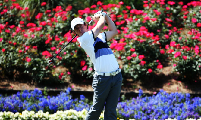 Rory McIlroy plays a shot from the 18th tee at Sawgrass.