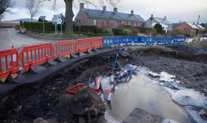 Cascading waters from the South Esk caused massive damage to the road at Justinhaugh.