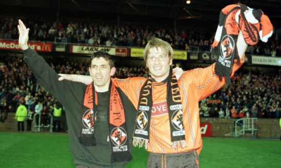 Owen Coyle and Brian Welsh celebrate firing United back into the top division with a play-off win over Partick Thistle in 1996. The class of 2016 need to show similar nerve in the remaining games this season to have any chance of staying there.