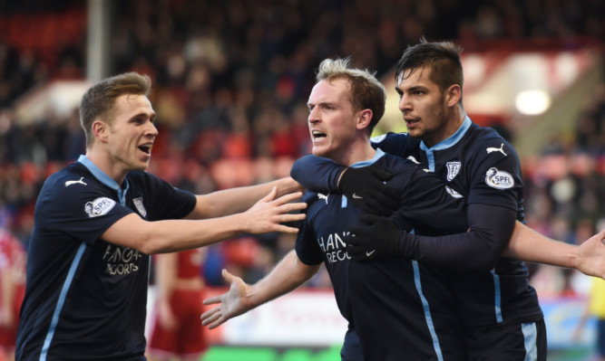 Gary Irvine celebrates scoring against Aberdeen last year.