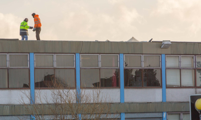 Storm Gertrude causes the closure of Kirkland High School in Leven today as part of the roof is torn away by the high winds causing a danger to the children. The school has been closed while workmen asses the damage for repair.